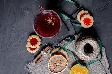 Christmas hot mulled wine with aromatic spices.