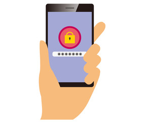スマートフォン　スマホ　モバイル　セキュリティ　PC　鍵　手　指　ログイン画面