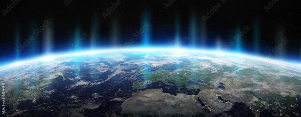 Poster View of blue planet Earth in space 3D rendering elements of this image furnished by NASA