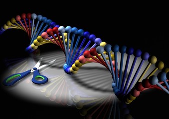 3D DNA rendering on a dark background and white light.