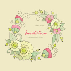 Greeting card with abstract flowers. It can be used as an invitation card for a wedding, birthday and other holiday, and as a summer background, and as fabric printing. 
