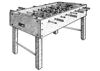 Football table illustration, drawing, engraving, ink, line art, vector