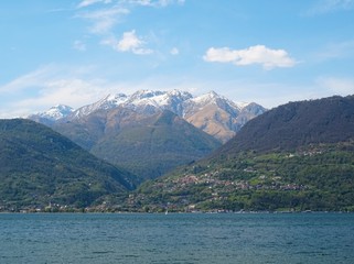 View of Lake Como and the Italian Alps on a spring day, Lombardy - April 2019