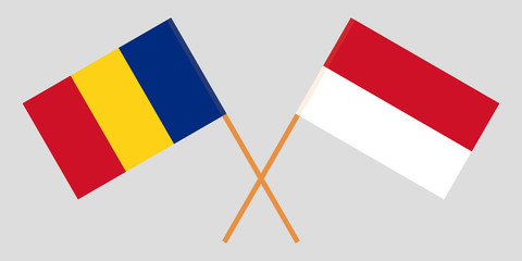 Indonesia and Romania. The Indonesian and Romanian flags. Official colors. Correct proportion. Vector