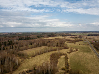 Fototapeta na wymiar aerial view of countryside endless green forests with small lakes