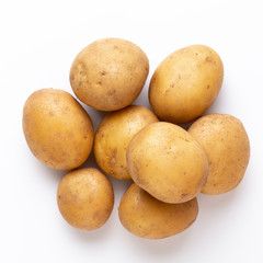 Potatoes isolated on white background. Flat lay. Top view.