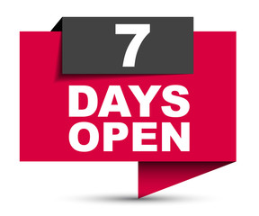 red vector banner seven days open