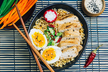 Asian noodle soup, ramen with chicken