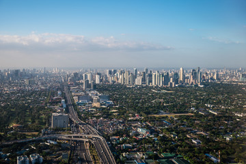 Aerial view of Makati City, Philippines from a window seat