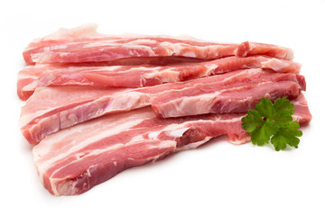 Meat pork slices isolated on the white background.