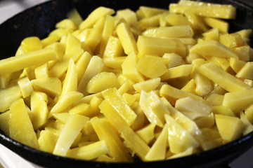 Fried potatoes in a pan