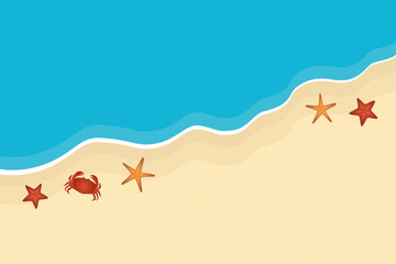 beach and ocean background summer holiday with starfish and crab vector illustration EPS10 - obrazy, fototapety, plakaty