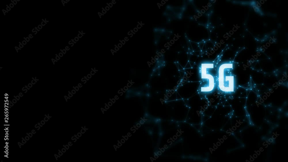 Poster 3d rendering of 4k 5g network nodes with connected blue glowing dots and lines moving smoothly on da