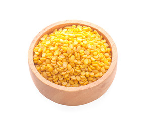 peeled split mung bean isolated on white background