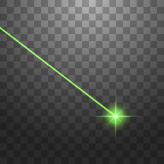 Abstract green laser beam. Isolated on transparent black background. Vector illustration