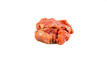 Fototapeta premium Fresh raw beef meat slices isolated over white background. Selective focus