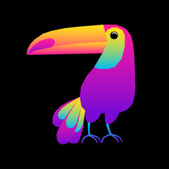 Obraz premium Abstract cute paper cut toucan pattern. Childish crafted toucan portrait for design birthday card, veterinarian clinic poster, pet shop sale advertising, bag or t shirt print etc.