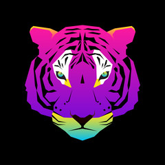 Abstract paper cut tiger portrait pattern. Childish crafted tiger for design birthday card, veterinarian clinic poster, pet shop sale advertising, bag print etc.