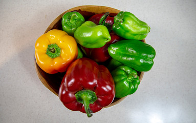 Colorful green , red and yellow peppers paprika in isolated background