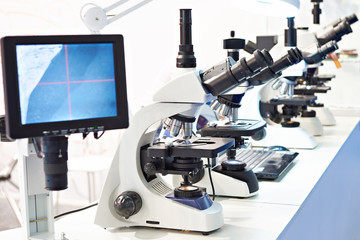 Modern stereo microscopes with monitor