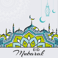 Obraz na płótnie Canvas Abstract beautiful Islamic Eid Mubarak vector background, Ramadan kareem greeting template islamic crescent and arabic lantern vector illustration