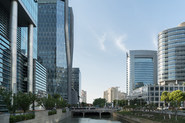 The landscape in the center of city, modern commercial background.