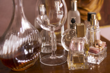 Obraz na płótnie Canvas beauty corner with perfume bottles
