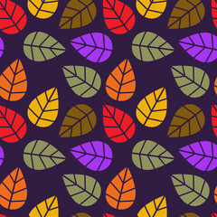 Autumnal seamless pattern of leaves. Colorful background for des