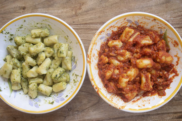 homemade italian pesto and tomato gnocchi