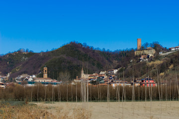 Corneliano d'Alba, Cuneo / Italy 03-11-2019: 	Typical view of the town of Corneliano d'Alba located in the province of Cuneo in Italy, the view contains the main historical buildings located in this s
