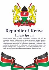 Flag of Kenya, Republic of Kenya. Template for award design, an official document with the flag of Kenya. Bright, colorful vector illustration.