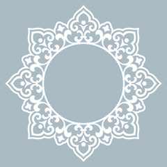 Decorative frame Elegant vector element for design in Eastern style, place for text. Floral blue border. Lace illustration for invitations and greeting cards