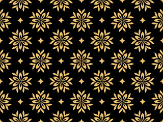 Flower geometric pattern. Seamless vector background. Gold and black ornament. Ornament for fabric, wallpaper, packaging. Decorative print