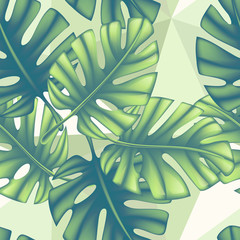 Summer background. Tropical palm leaves, jungle leaves seamless vector floral pattern.Tropical green leaf seamless pattern. Monstera.Eps10