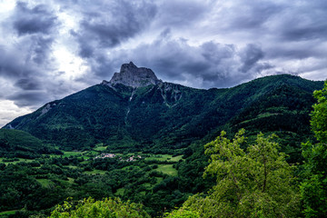 World environment concept. Dramatic cloudly sky. Sunset mountain landscape. Beautiful landscape of the Gorges Du Verdon in south-eastern France. Provence-Alpes-Cote d'Azur.