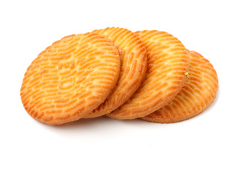 Biscuits with whole-wheat flour. Crunchy, grains  on white background