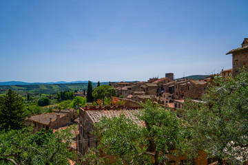 In the very heart of Tuscany. View from the fortress wall to the beautiful valley of the medieval town of Montepulciano, Italy.