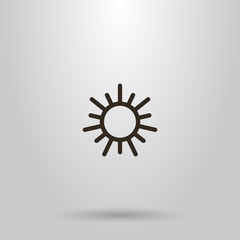 black and white simple vector geometric line art sign of the round sun with rays