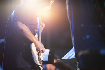 Playing bass and Music festival concert concept,use for wallpaper
