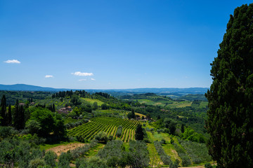 Fototapeta na wymiar Landscape of the Tuscany seen from the walls of Montepulciano, Italy.