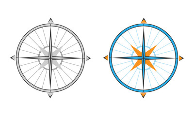 Vector compass in two colors. Classic compass with arrows.