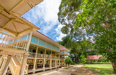 Palace Marukhathaiyawan on blue sky background in Cha-Am, Phetchaburi, Thailand