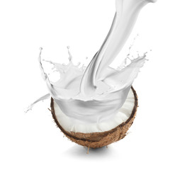 Half of coconut on white background