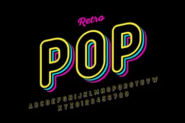 Fotobehang Retro pop art style font, alphabet letters and numbers, vector illustration © piai
