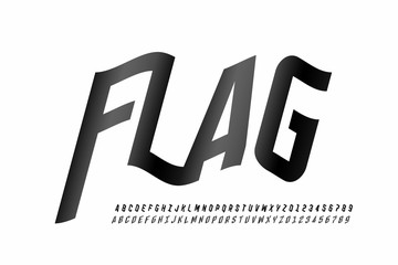 Waving flag style font, alphabet letters and numbers