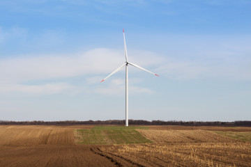 Wind Turbine Farm. Green Renewable Energy. Electricity Technology Concept