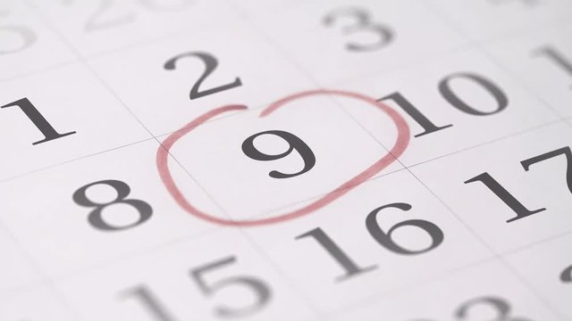 Drawing reminder mark on the nineth 9 day of a month
