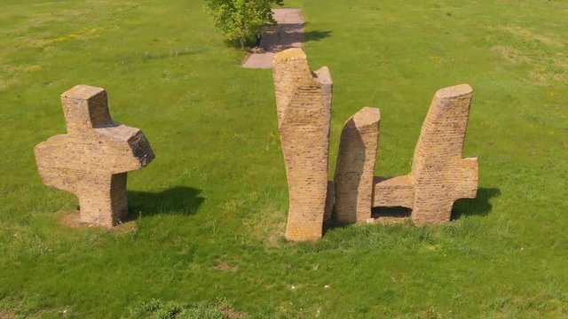 Footage arround monument partisan detachment at field