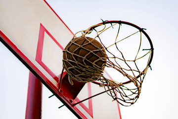 ball hit or score the basket, blue sky on the background, success concepts