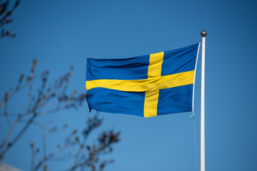 Swedish flag on a flag pole